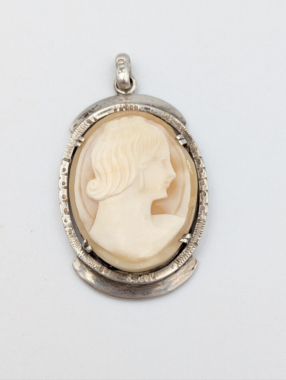 Vintage - Antique Art Deco 800 silver carved cameo pendant